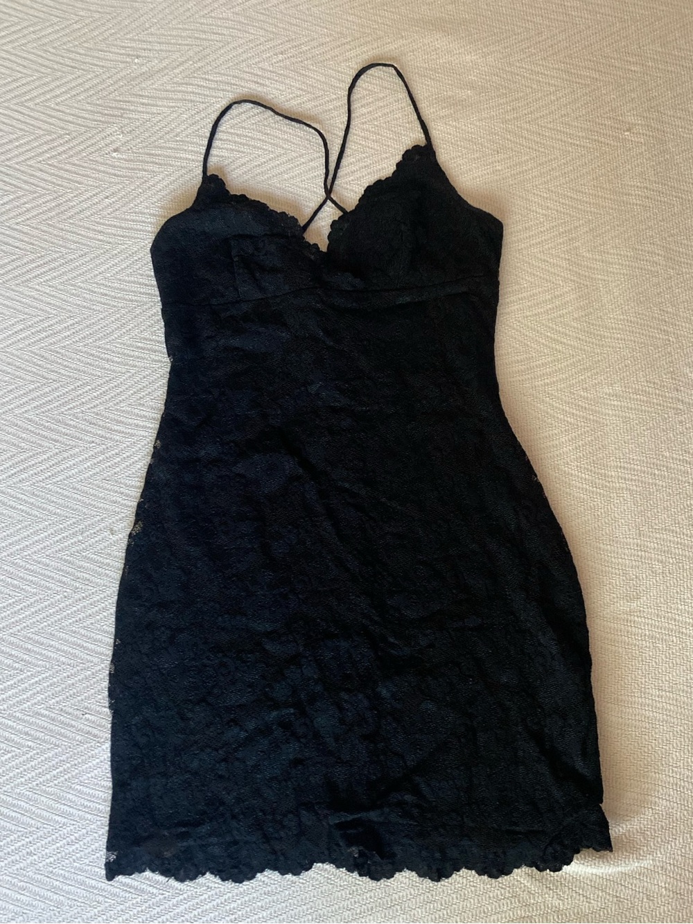 VTG Hugo Buscati Black Lace Spaghetti-Strap Bodycon Dress size Small